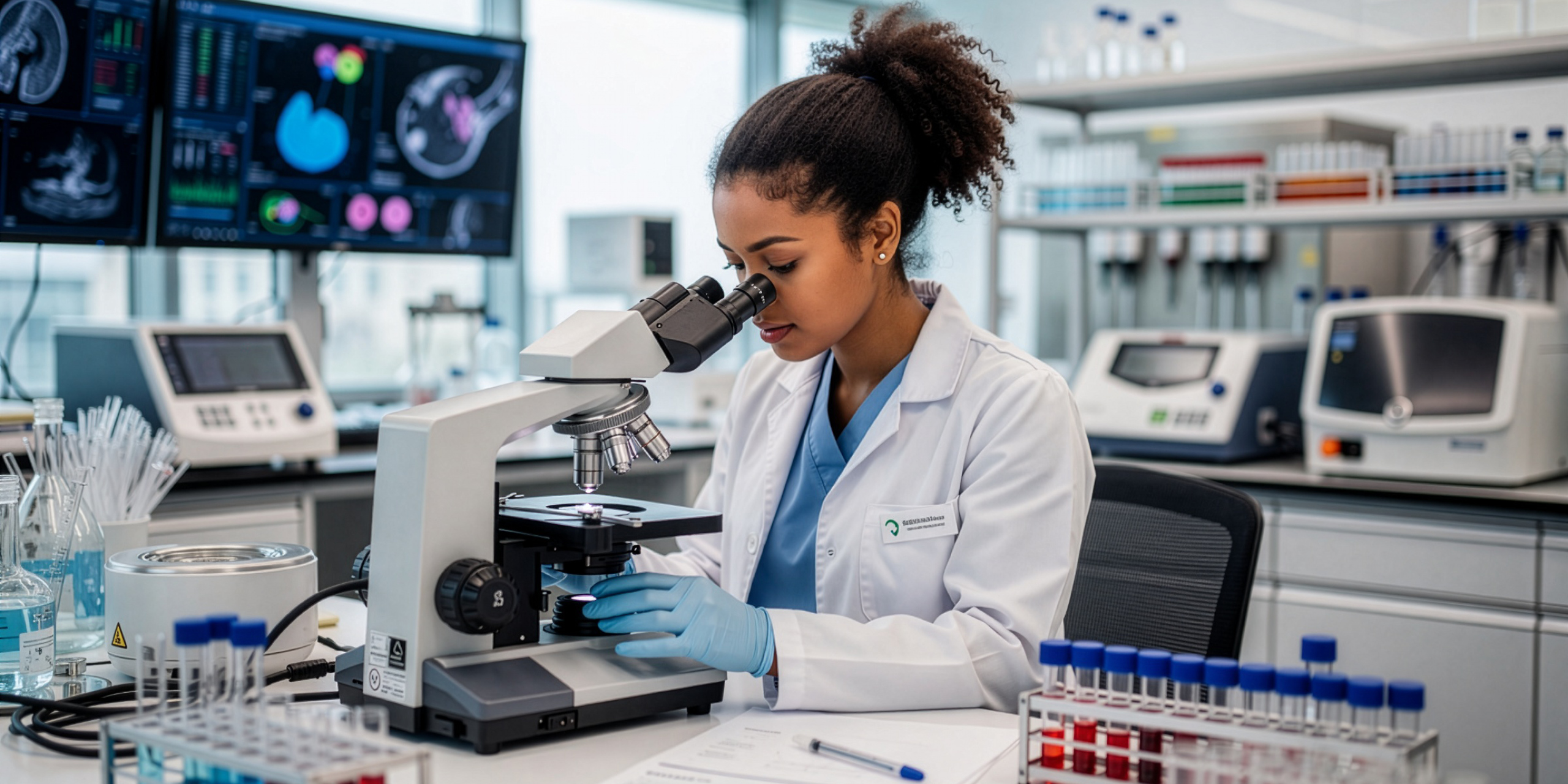 A person at a microscope